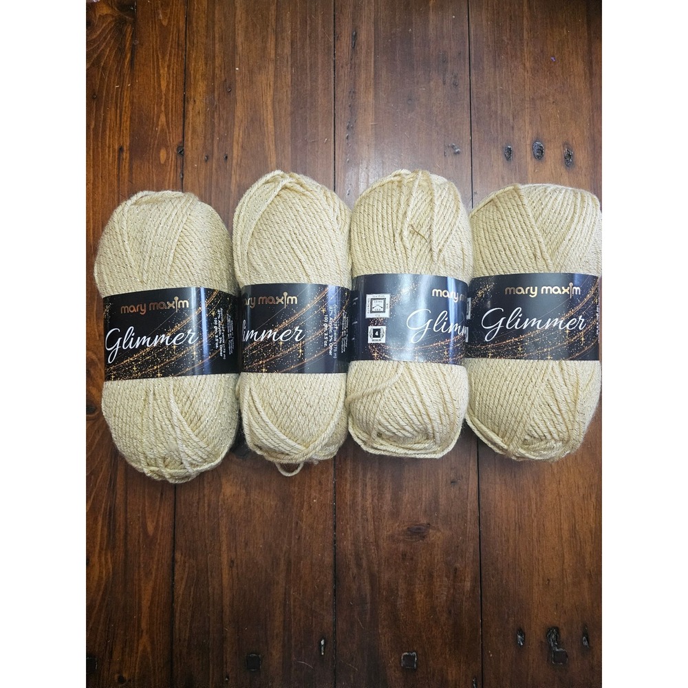 Mary Maxim Glimmer Yarn‎ Champagne Gold Metallic Worsted 4 Skeins Lot 100g Each